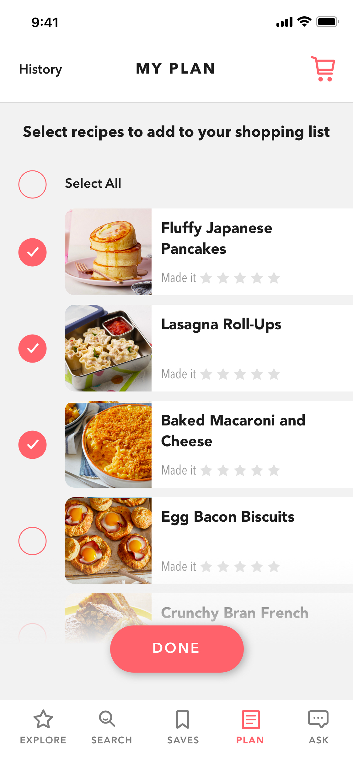 Add Recipes to Shopping List